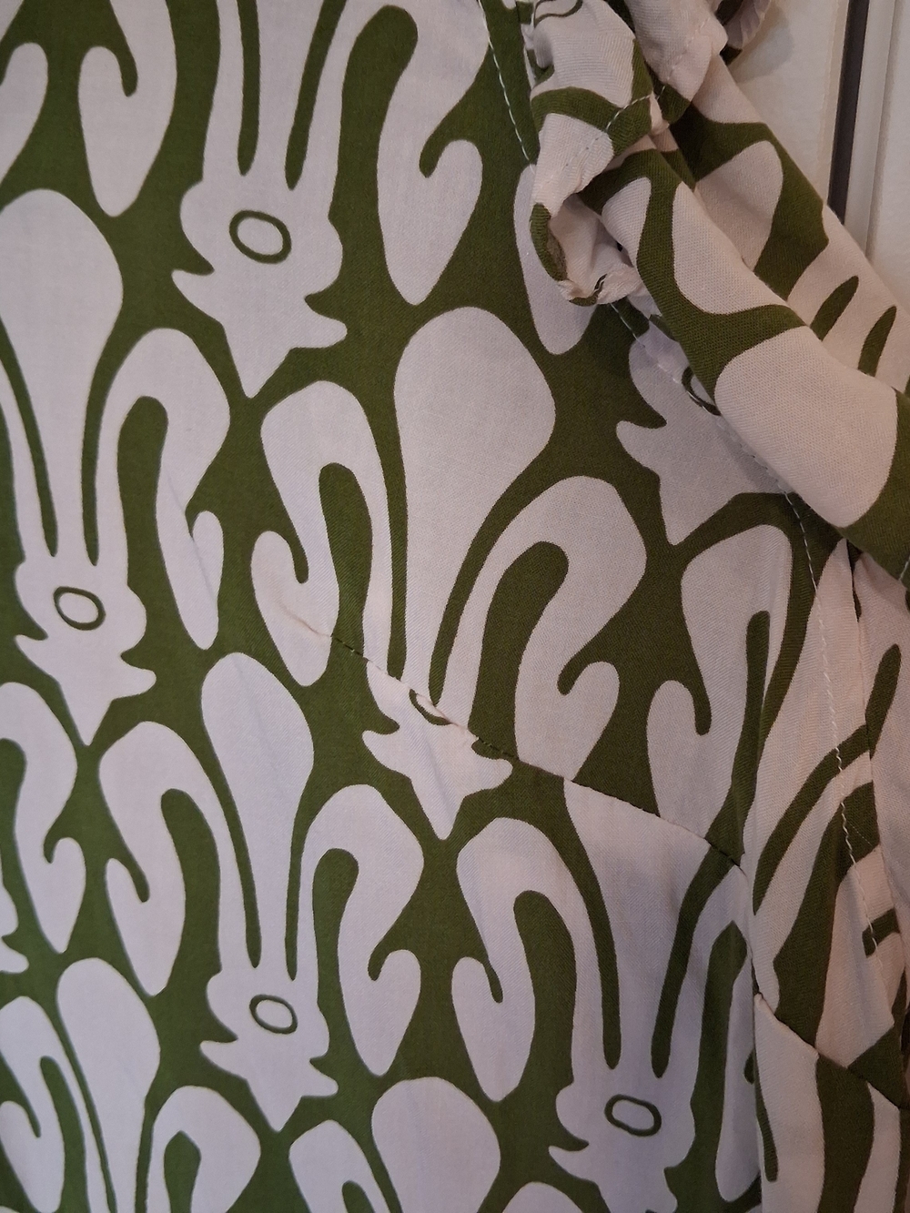 Christian Siriano Olive & White Printed V-Neck Blouse - Picture 5 of 7